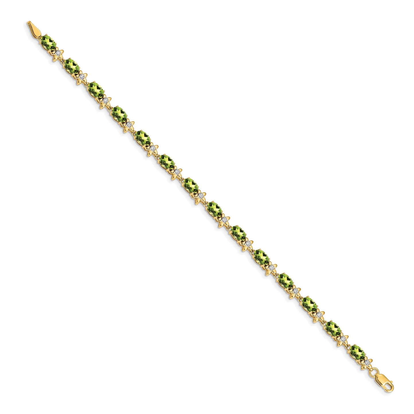 14k Complete Diamond and Oval Peridot Floral 7 inch Bracelet