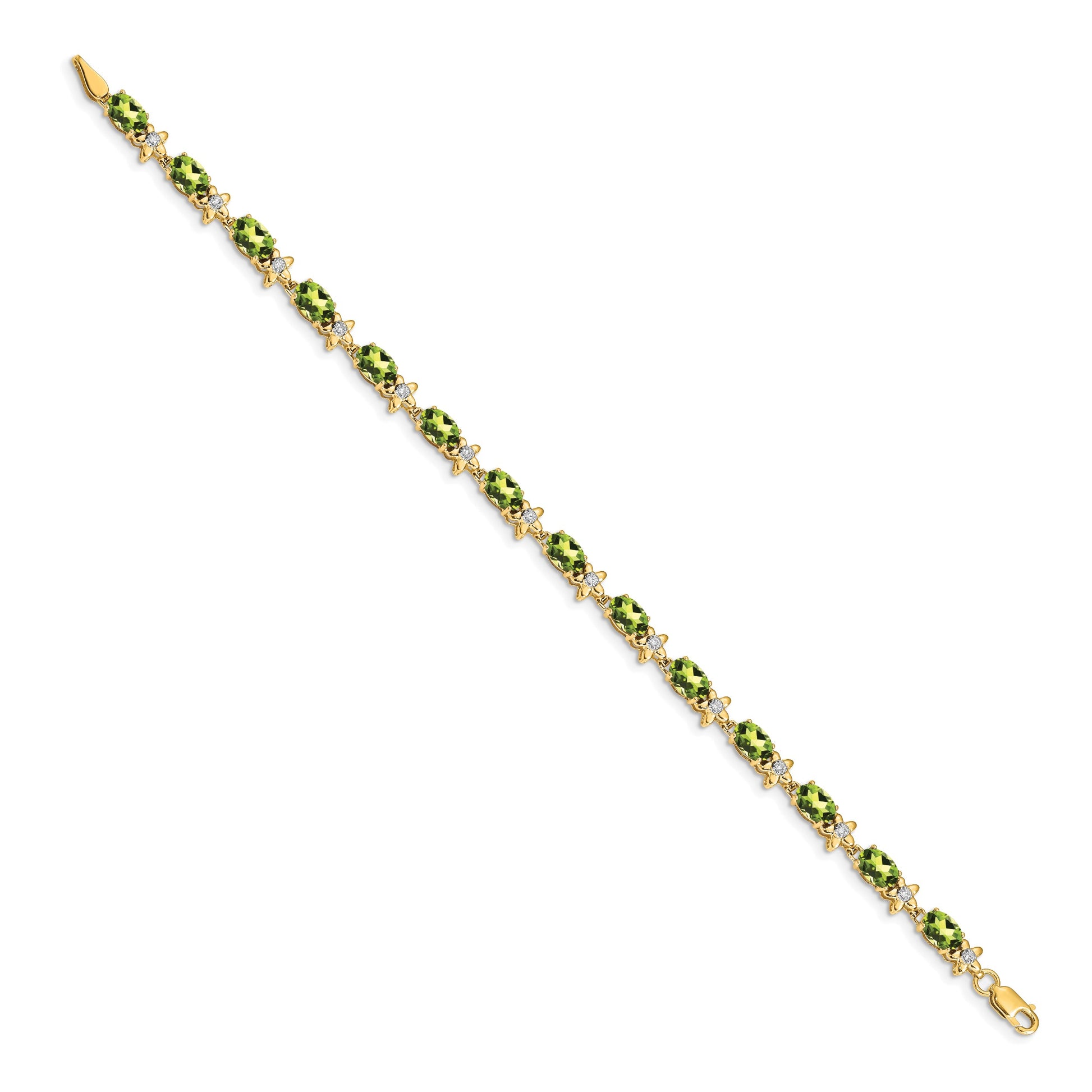 14k Complete Diamond and Oval Peridot Floral 7 inch Bracelet