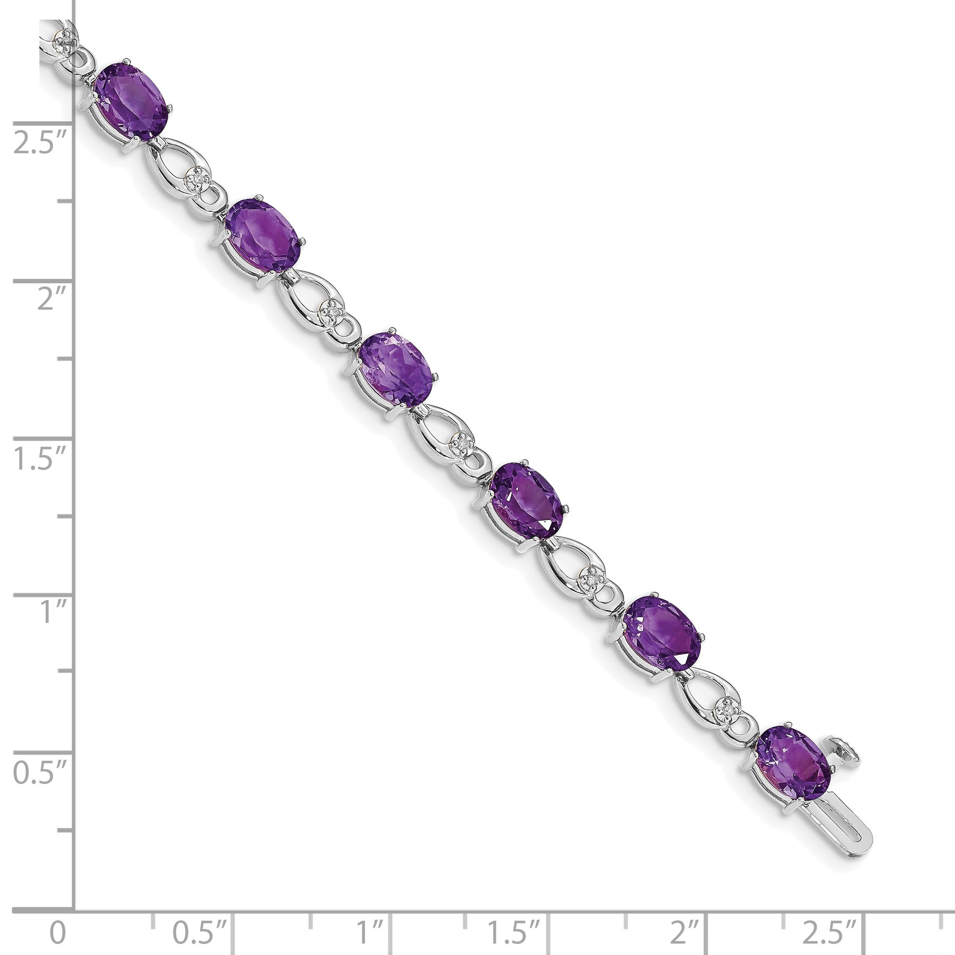 14k White Gold Complete Oval Amethyst and Diamond Fancy Link 7 inch Bracelet