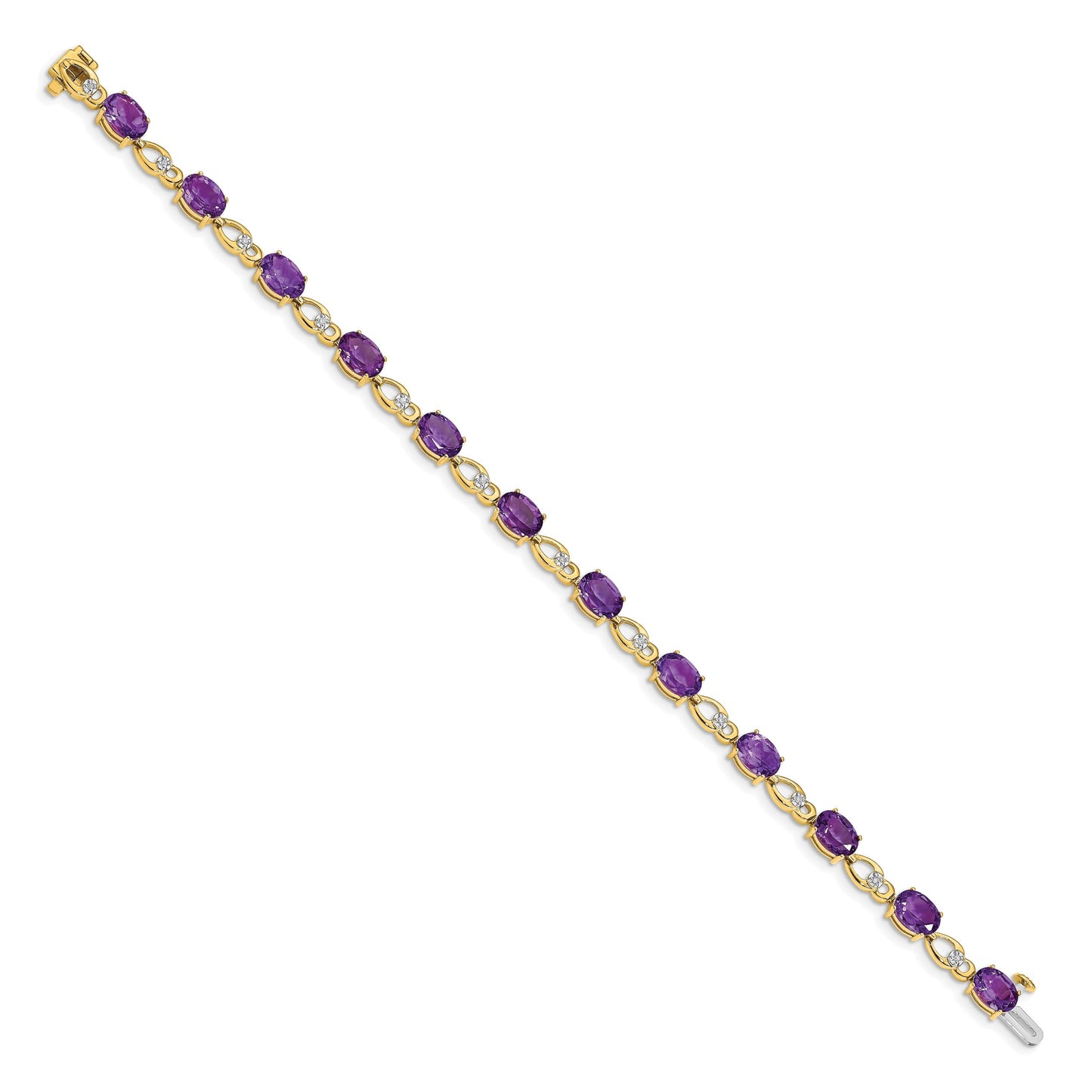 14k Complete Oval Amethyst and Diamond Fancy Link 7 inch Bracelet