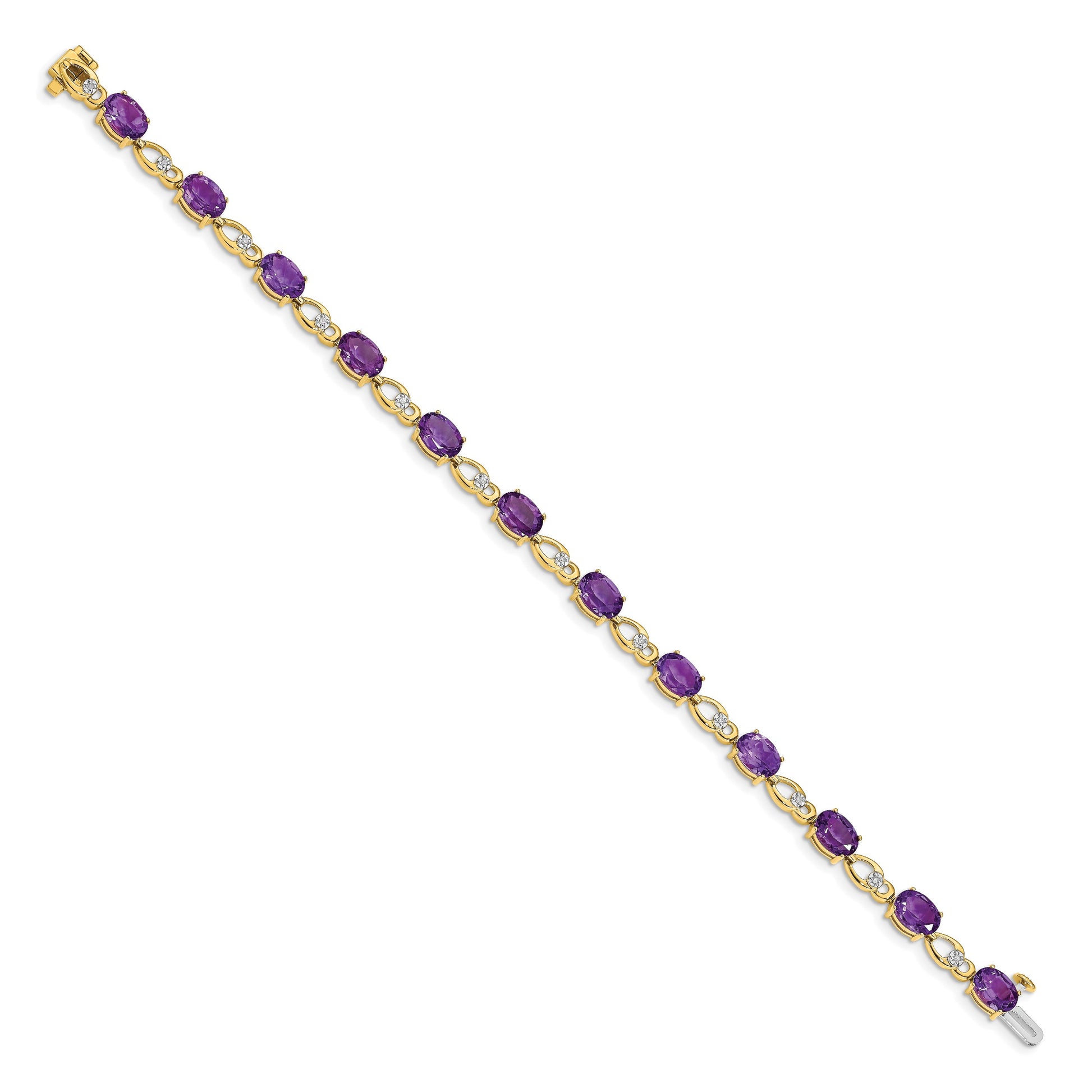 14k Complete Oval Amethyst and Diamond Fancy Link 7 inch Bracelet