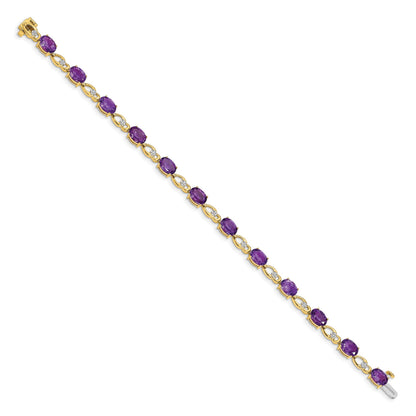 14k Complete Oval Amethyst and Diamond Fancy Link 7 inch Bracelet