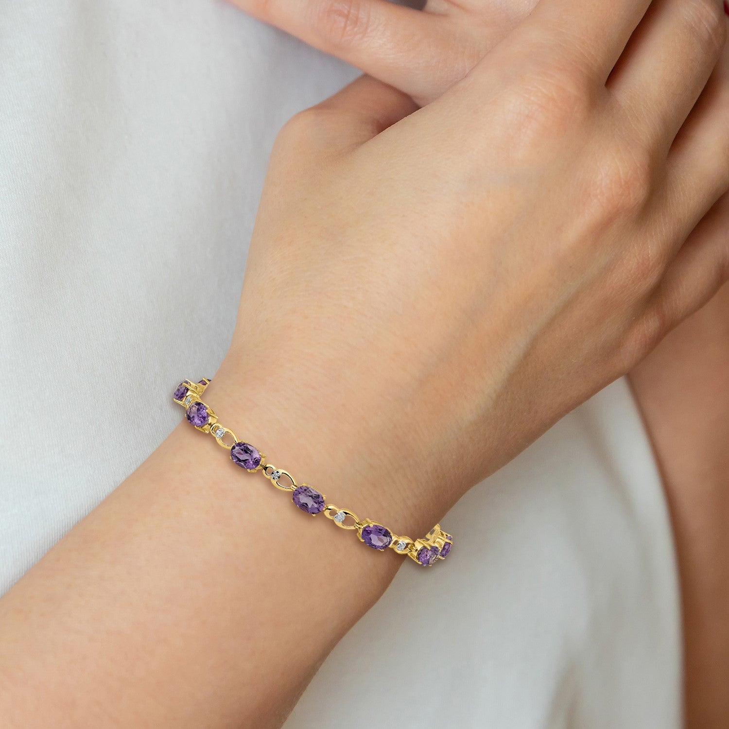 14k Complete Oval Amethyst and Diamond Fancy Link 7 inch Bracelet