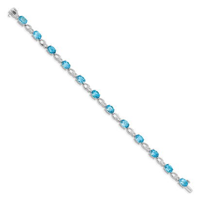 14k White Gold Complete Oval Swiss Blue Topaz and Diamond Fancy Link 7 inch Bracelet