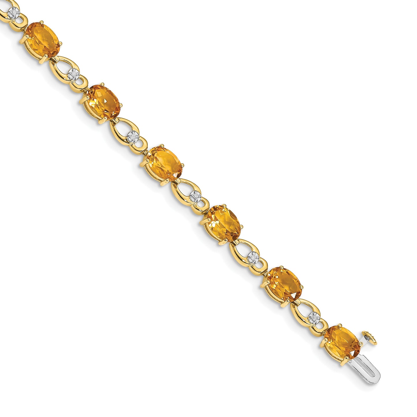 14k Complete Oval Citrine and Diamond Fancy Link 7 inch Bracelet