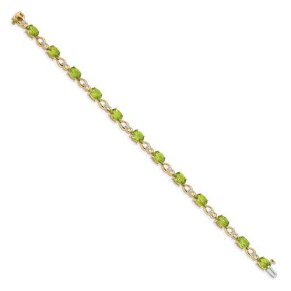 14k Complete Oval Peridot and Diamond Fancy Link 7 inch Bracelet