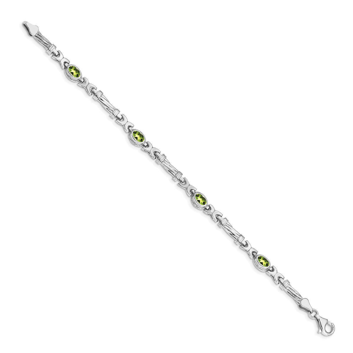 14k White Gold Complete Oval Peridot Fancy Link 7 inch Bracelet