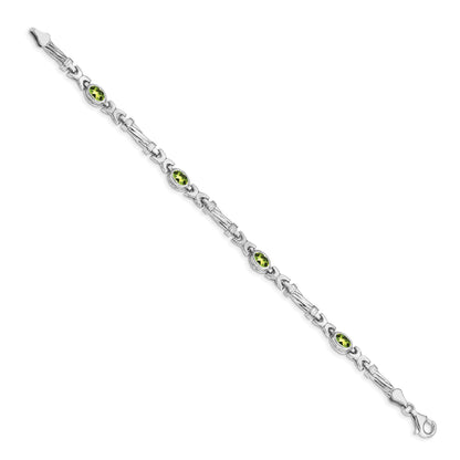 14k White Gold Complete Oval Peridot Fancy Link 7 inch Bracelet