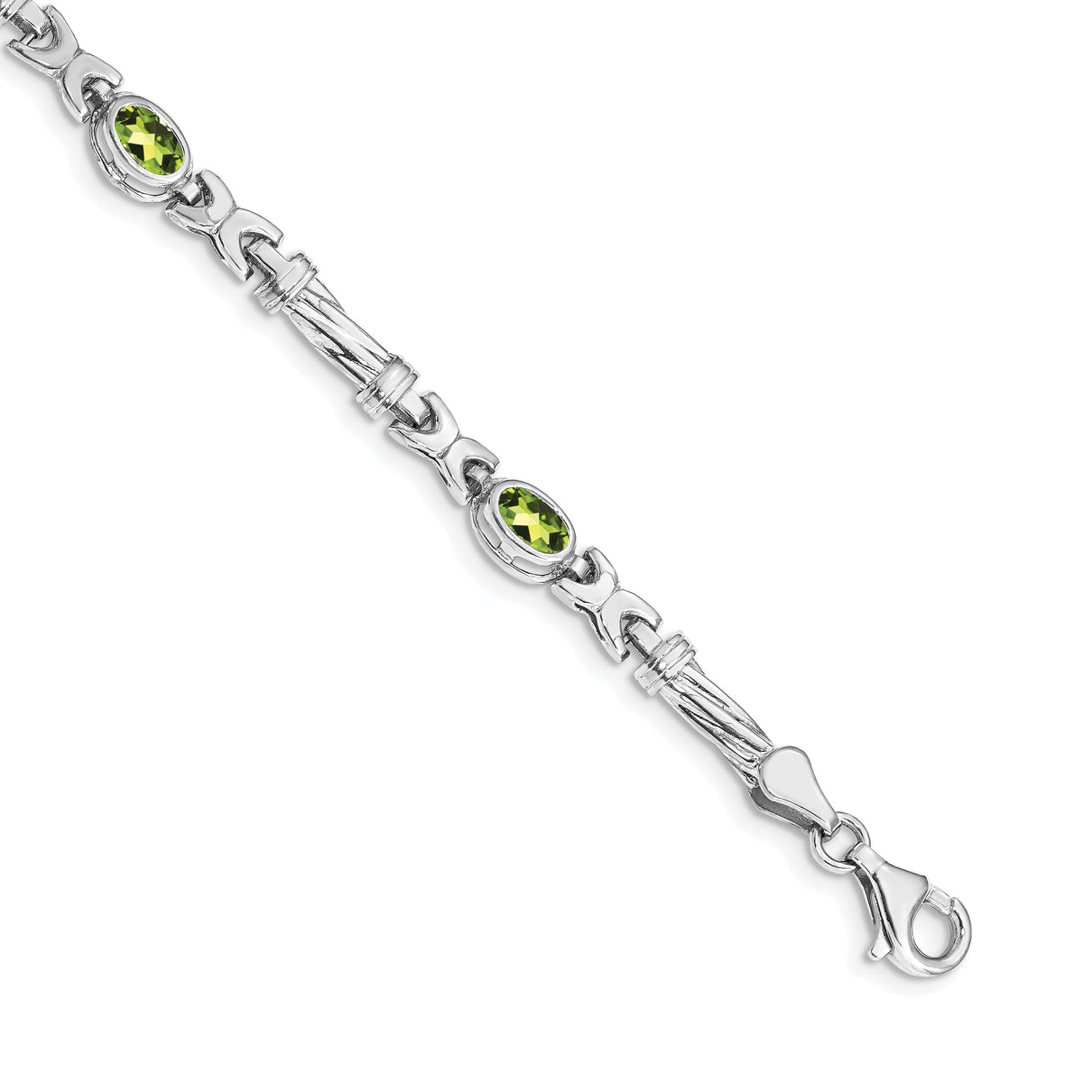 14k White Gold Complete Oval Peridot Fancy Link 7 inch Bracelet