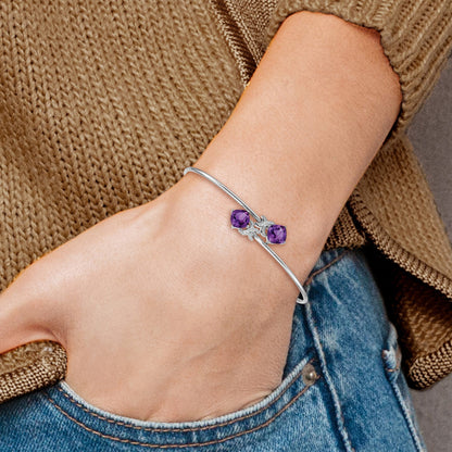14k White Gold Complete Cushion-cut Amethyst and .03 carat Diamond Flexible Bangle Bracelet