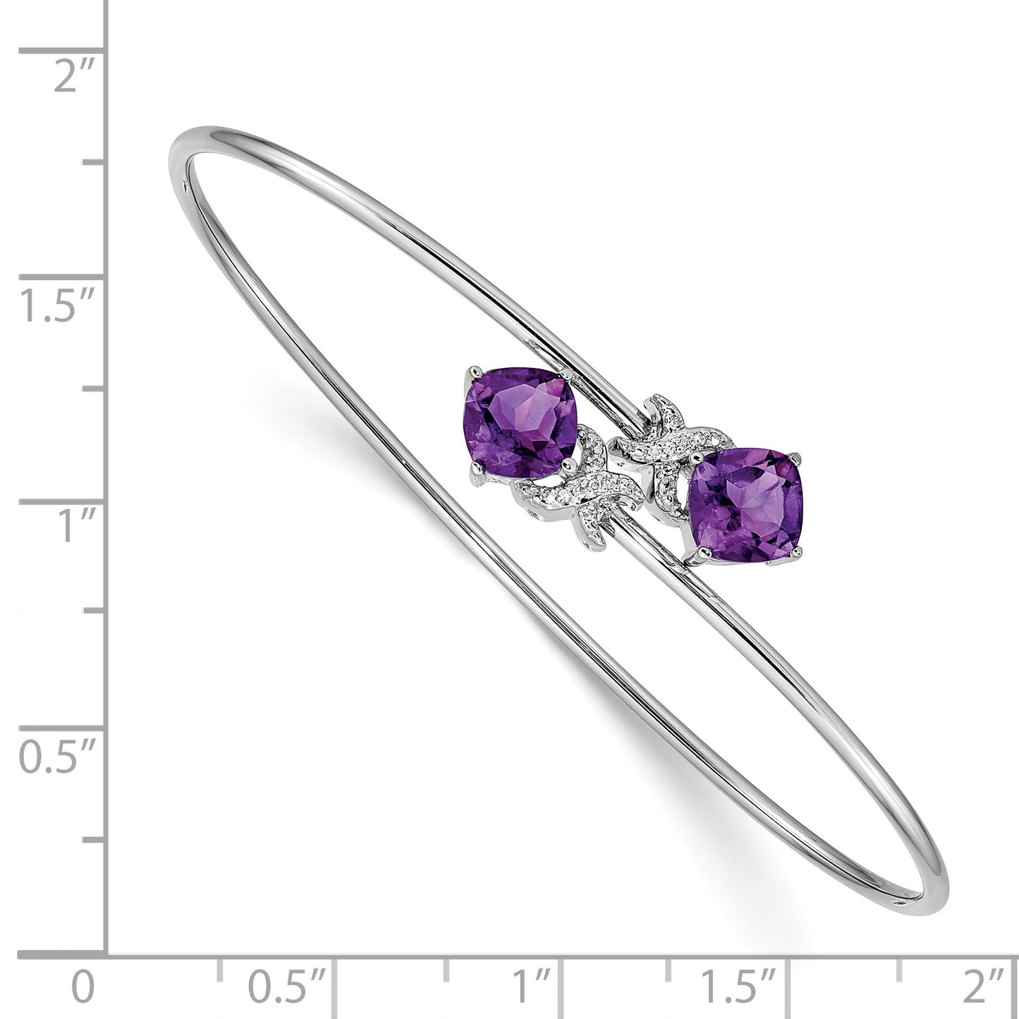 14k White Gold Complete Cushion-cut Amethyst and .03 carat Diamond Flexible Bangle Bracelet