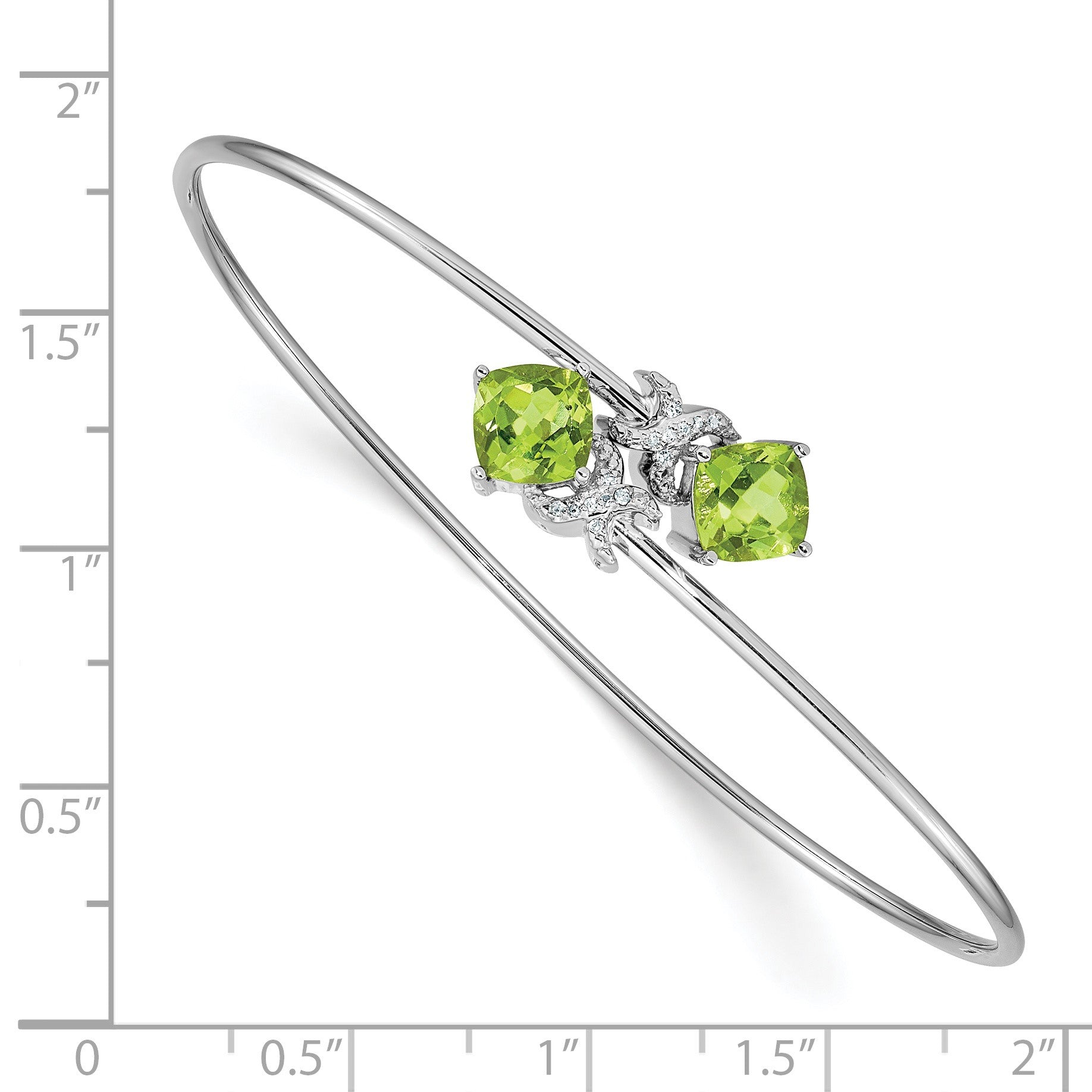 14k White Gold Complete Cushion-cut Peridot and .03 carat Diamond Flexible Bangle Bracelet