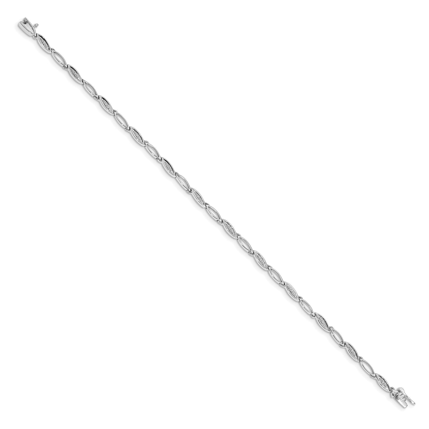 14k White Gold Complete 1/20 carat Diamond Oval Link 7.5 inch Bracelet