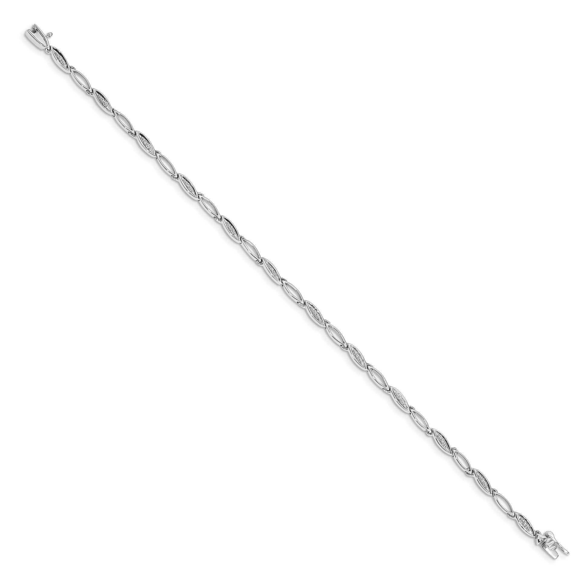14k White Gold Complete 1/20 carat Diamond Oval Link 7.5 inch Bracelet