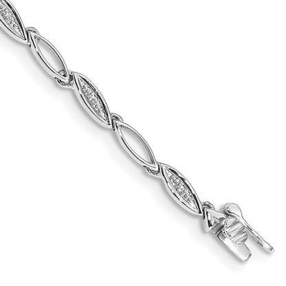 14k White Gold Complete 1/20 carat Diamond Oval Link 7.5 inch Bracelet
