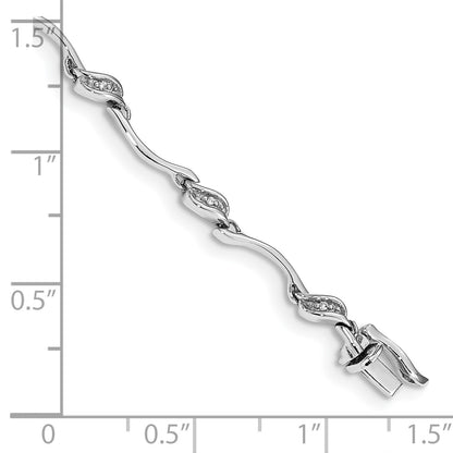 14k White Gold Complete 1/20 carat Diamond Fancy Curved Link 7 inch Bracelet