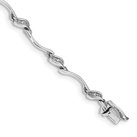14k White Gold Complete 1/20 carat Diamond Fancy Curved Link 7 inch Bracelet