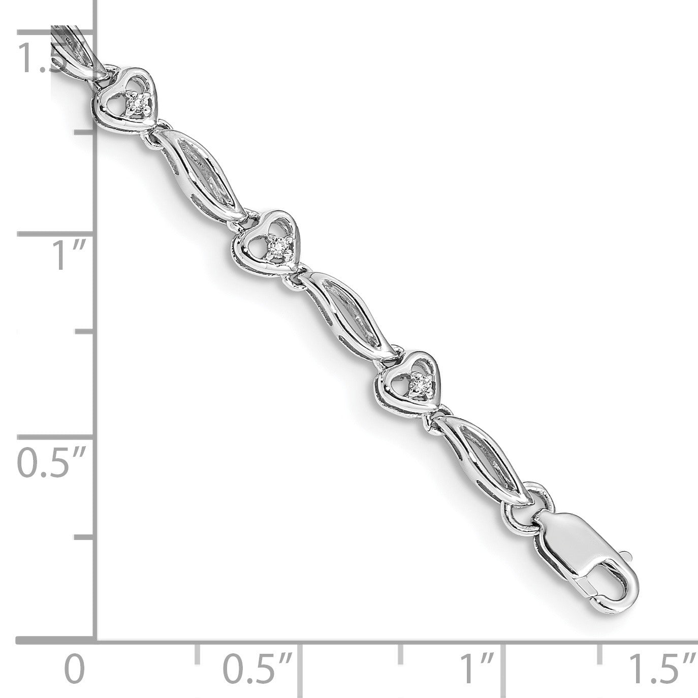 14k White Gold Complete 1/10 carat Diamond Hearts 7 inch Tennis Bracelet