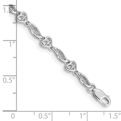 14k White Gold Complete 1/10 carat Diamond Hearts 7 inch Tennis Bracelet