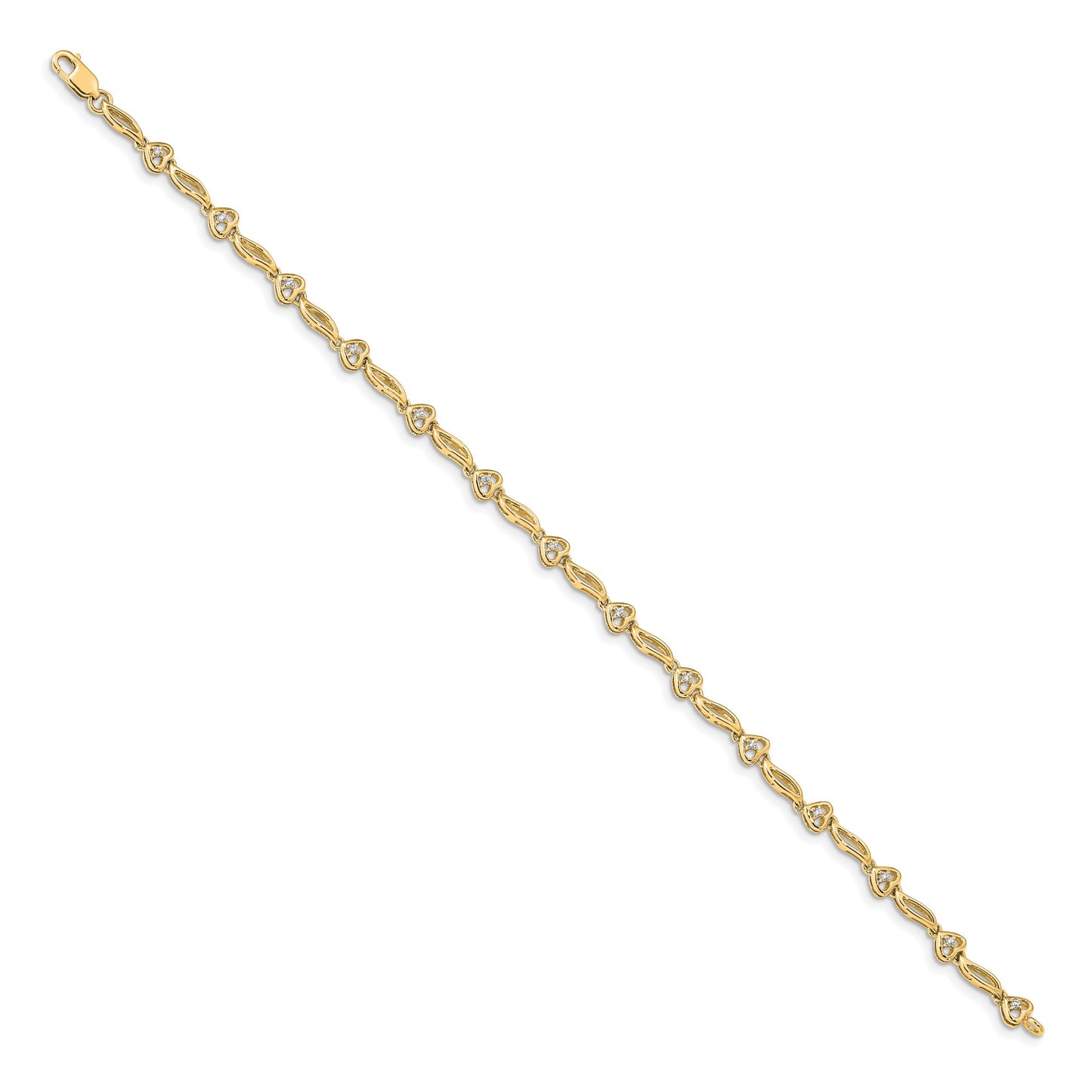 14k Complete 1/10 carat Diamond Hearts 7 inch Tennis Bracelet