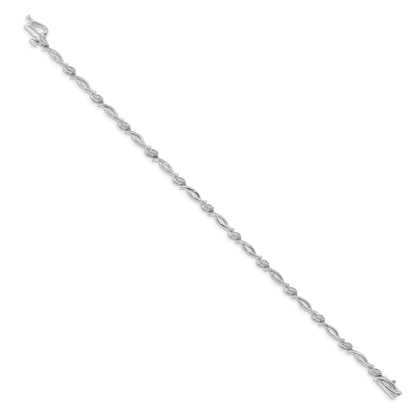 14k White Gold Complete 1/8 carat Diamond Fancy Link 7.5 inch Bracelet