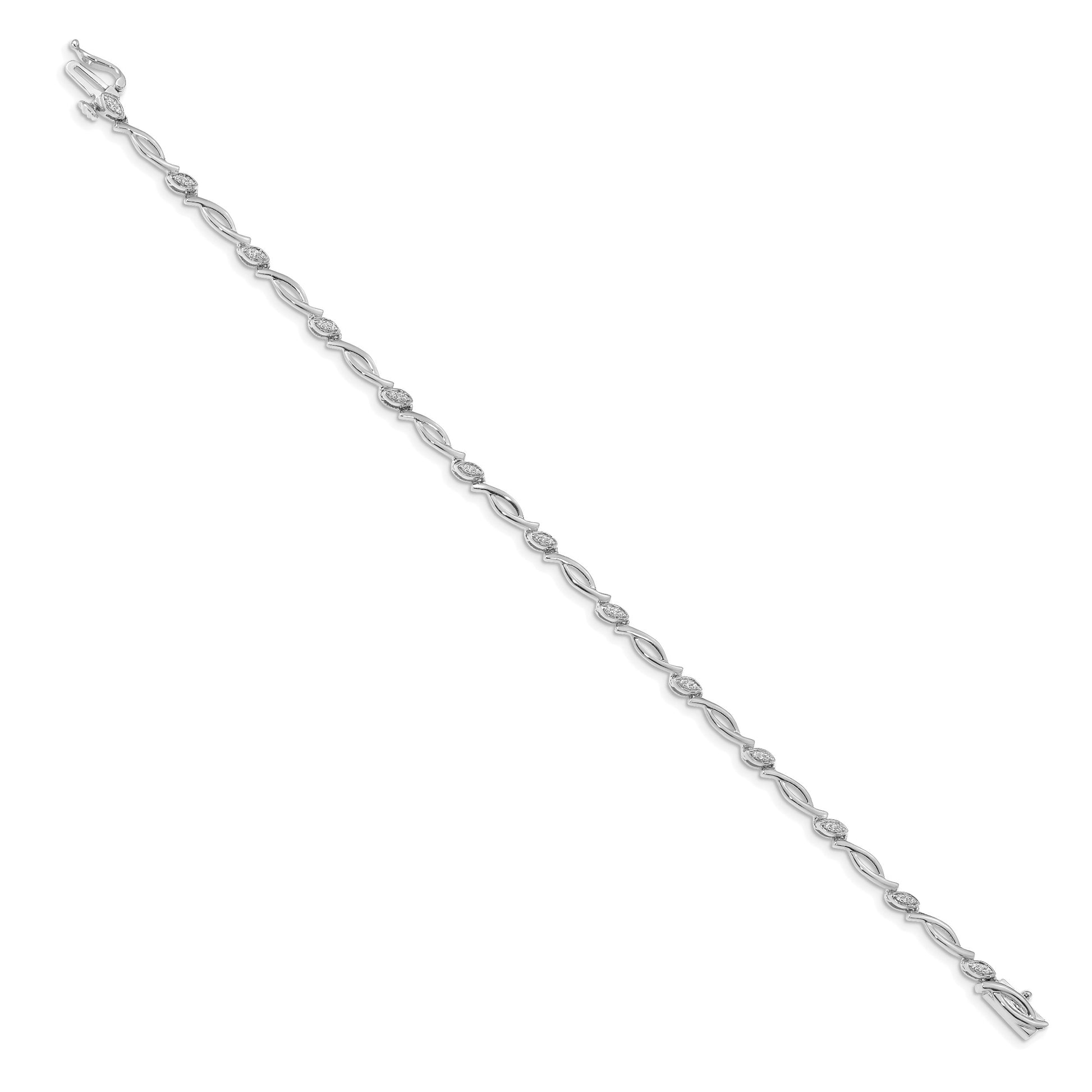 14k White Gold Complete 1/8 carat Diamond Fancy Link 7.5 inch Bracelet