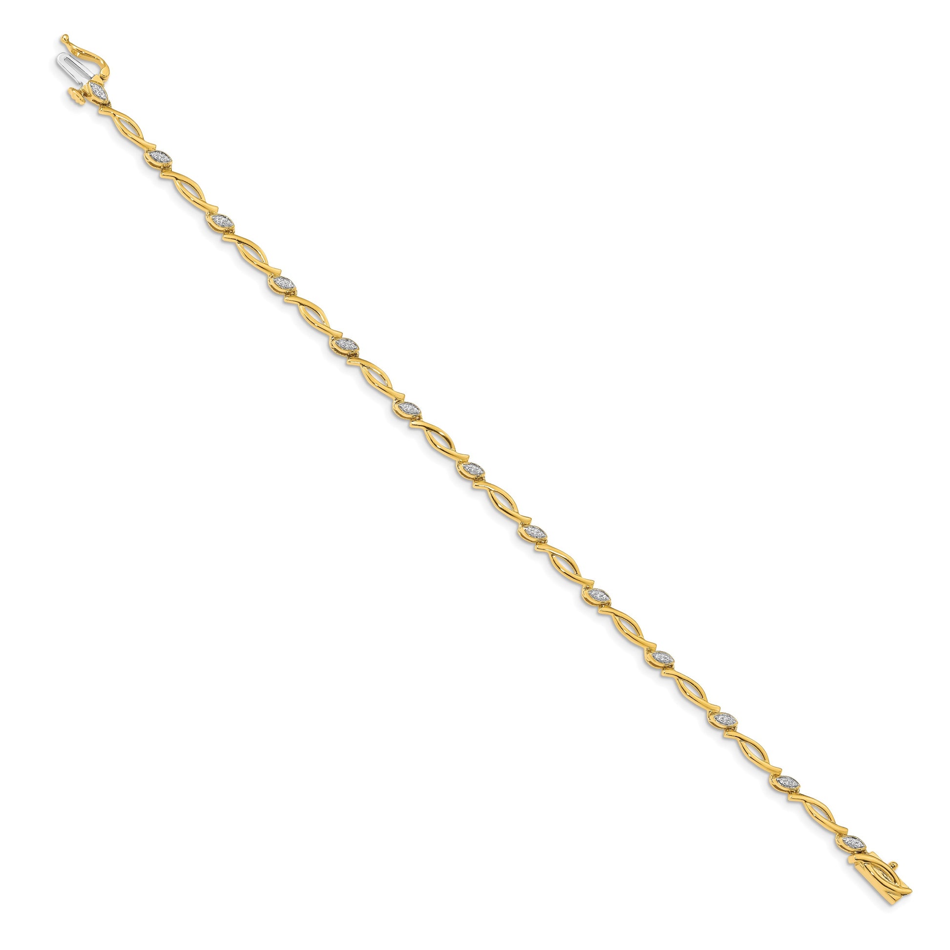 14k Complete 1/8 carat Diamond Fancy Link 7.5 inch Bracelet