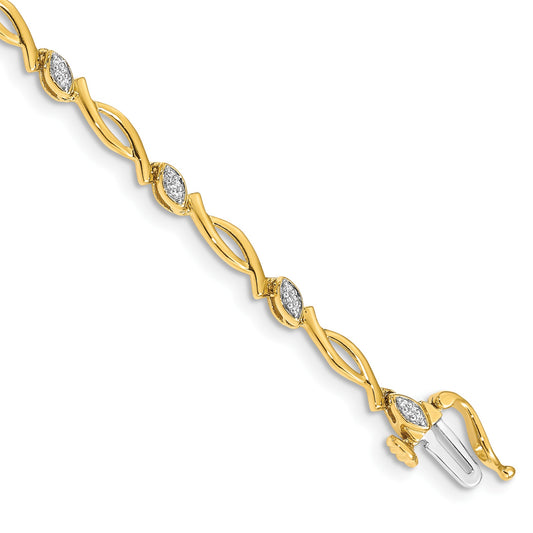 14k Complete 1/8 carat Diamond Fancy Link 7.5 inch Bracelet
