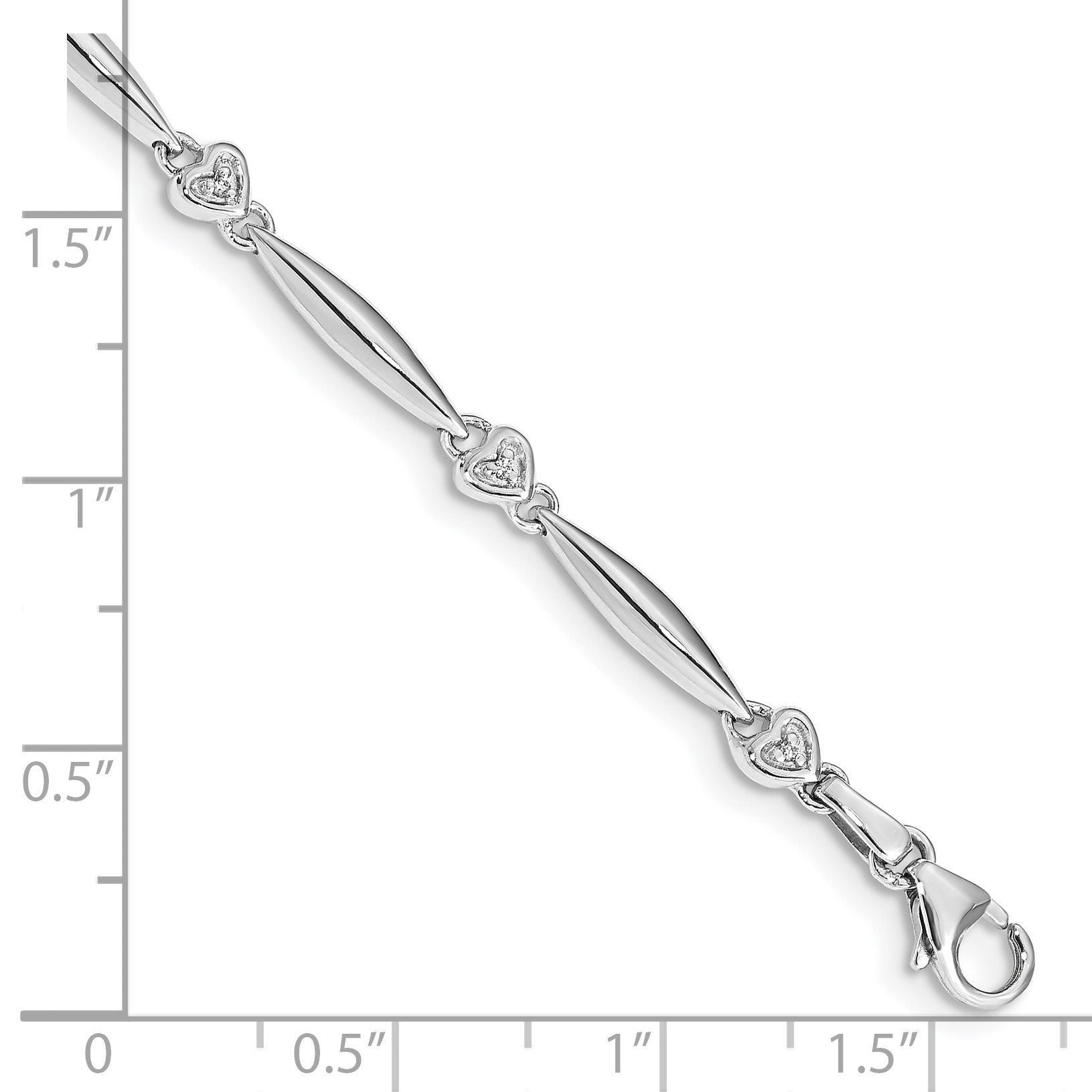 14k White Gold Complete 1/20 carat Diamond Heart 7 inch Bracelet