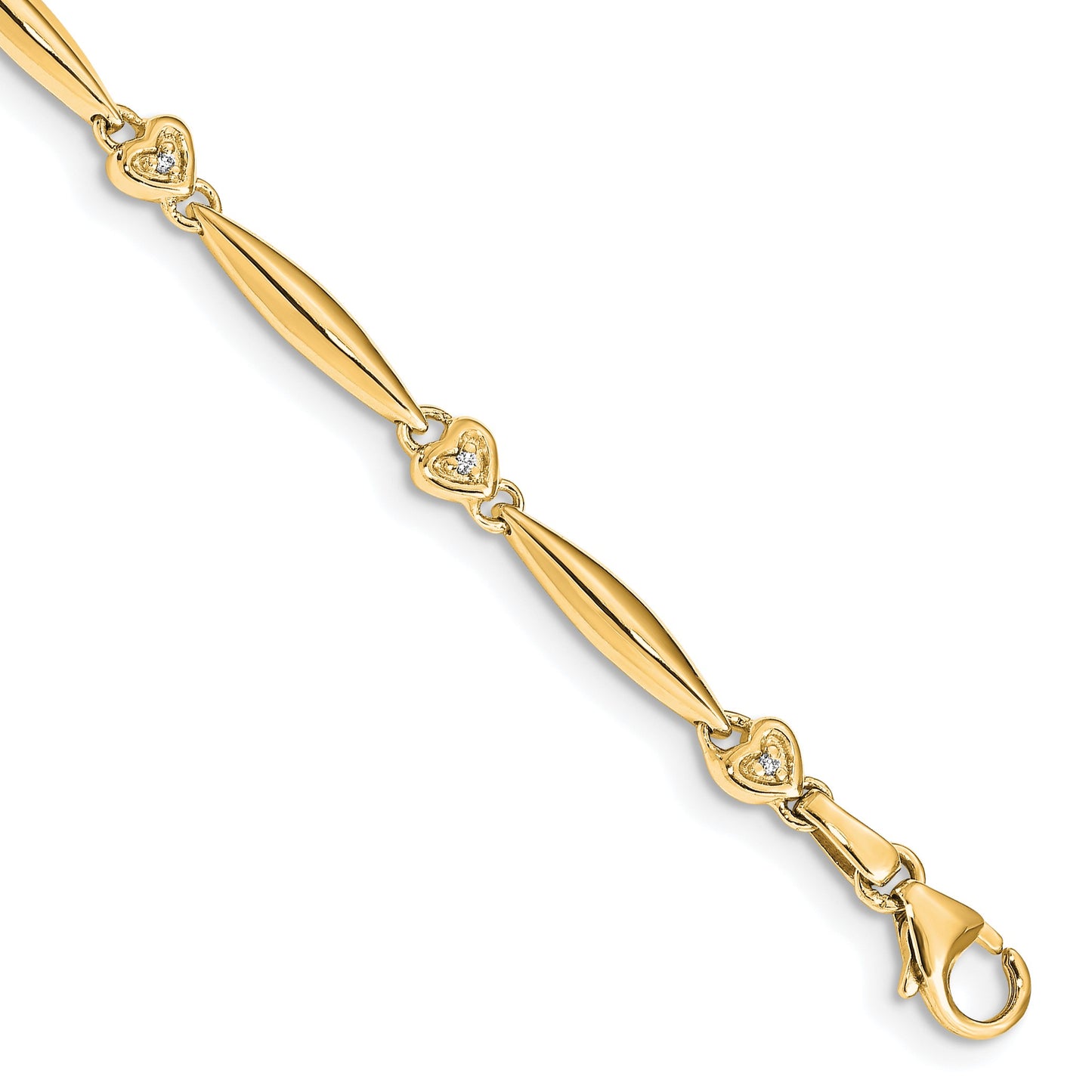 14k Complete 1/20 carat Diamond Heart 7 inch Bracelet