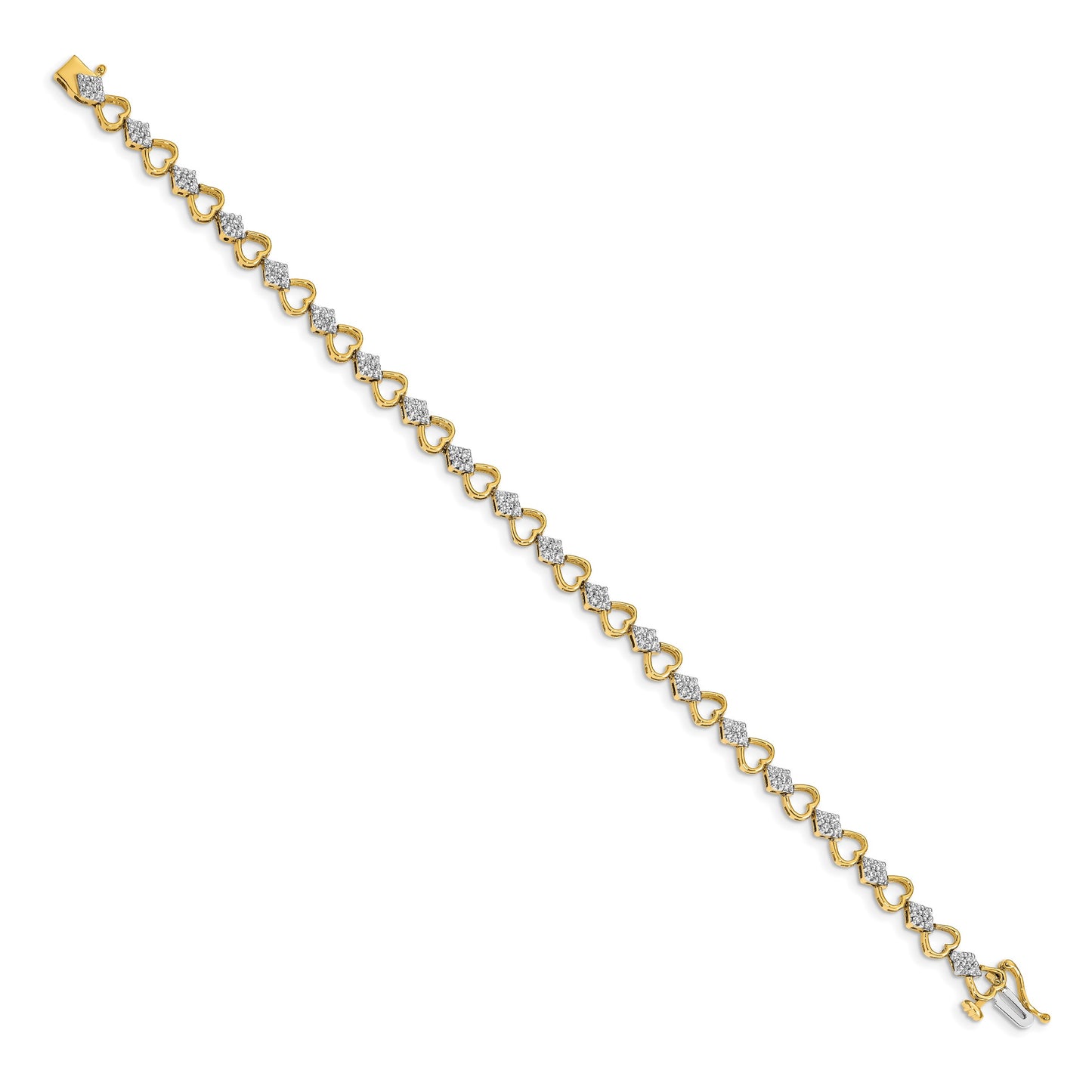 14k Complete 1.08 carat Diamond Heart Link 7 inch Bracelet