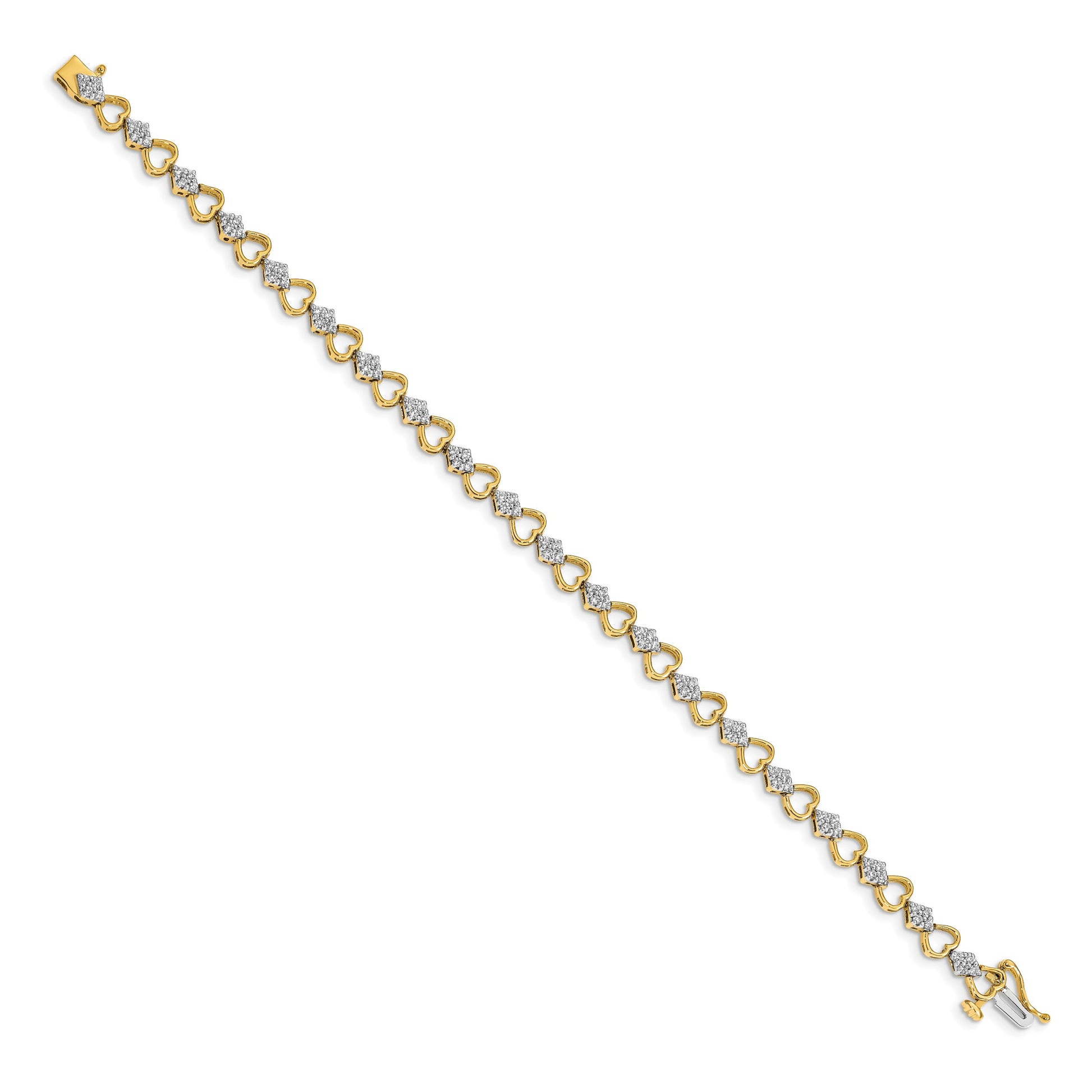 14k Complete 1.08 carat Diamond Heart Link 7 inch Bracelet