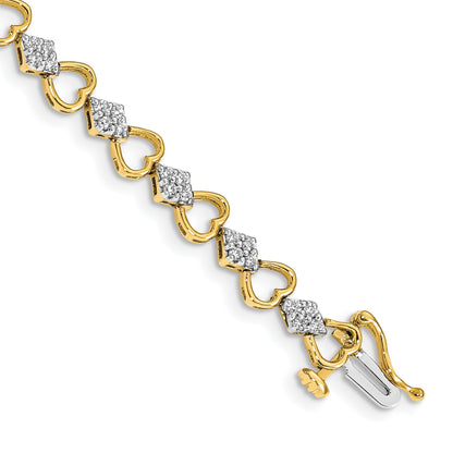14k Complete 1.08 carat Diamond Heart Link 7 inch Bracelet
