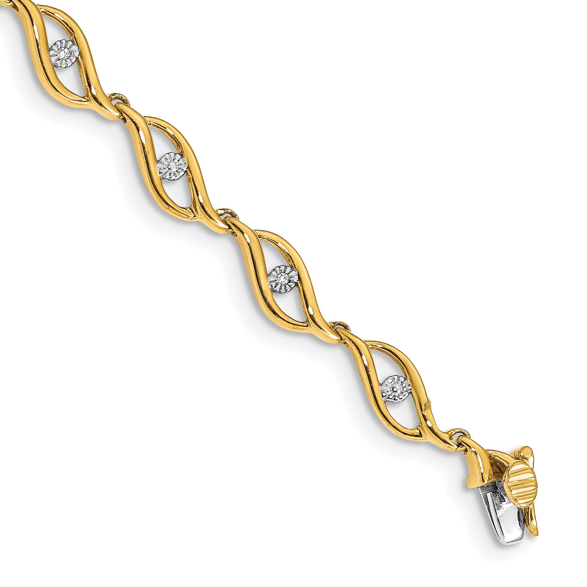 14k Complete 0.03 carat Diamond Link 7.5 inch Bracelet