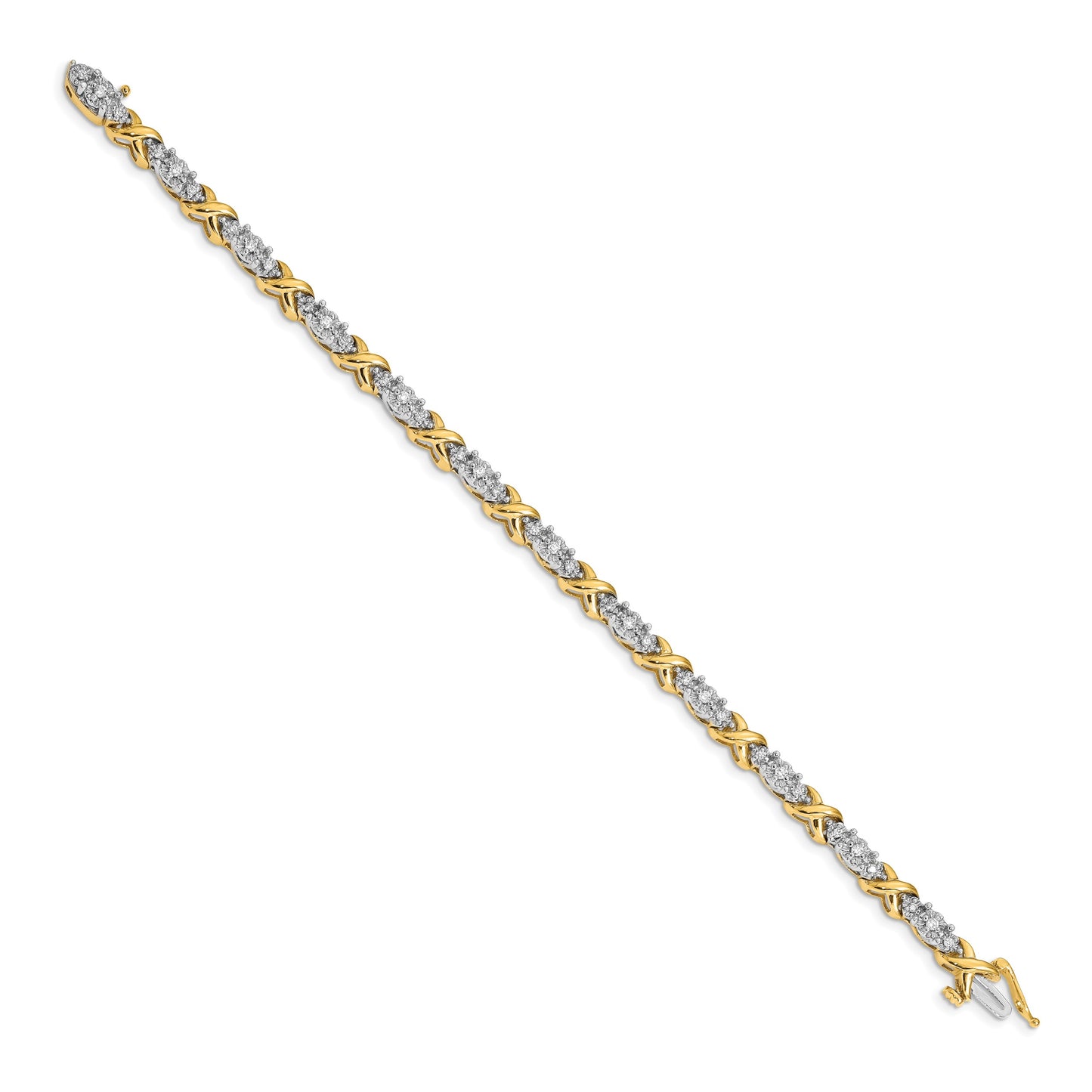 14k Two-tone Complete 1/2 carat Diamond X-design 7 inch Bracelet