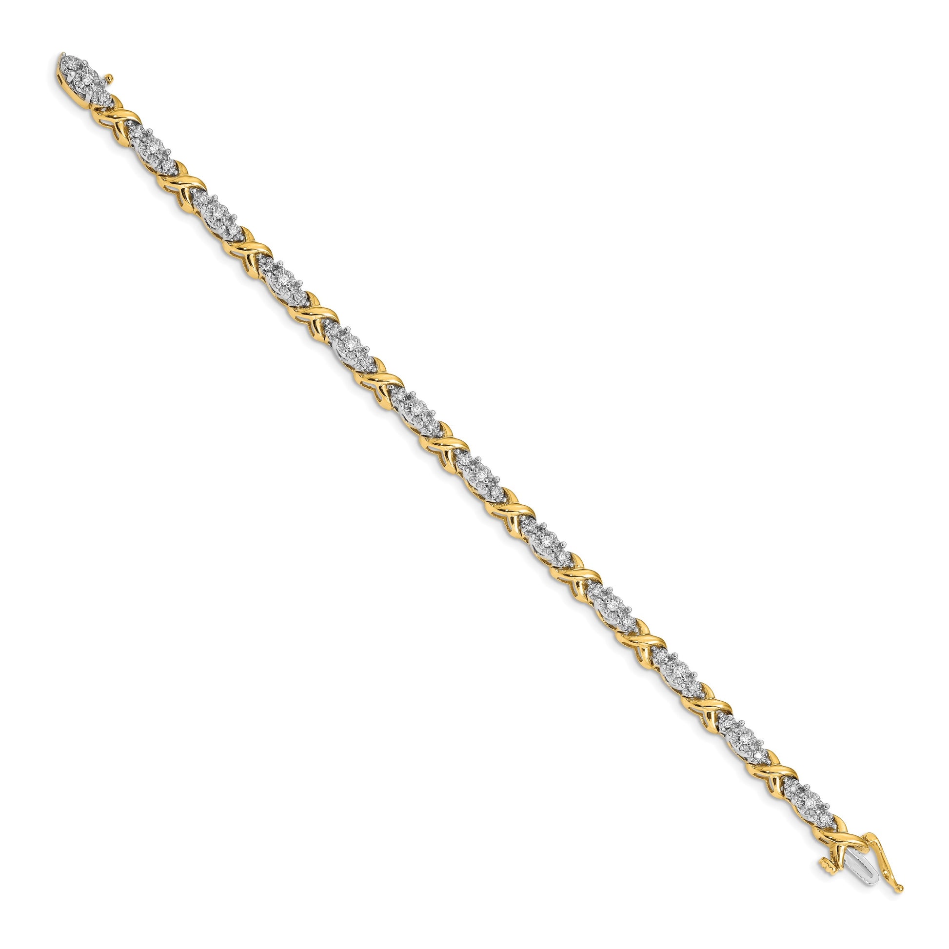 14k Two-tone Complete 1/2 carat Diamond X-design 7 inch Bracelet