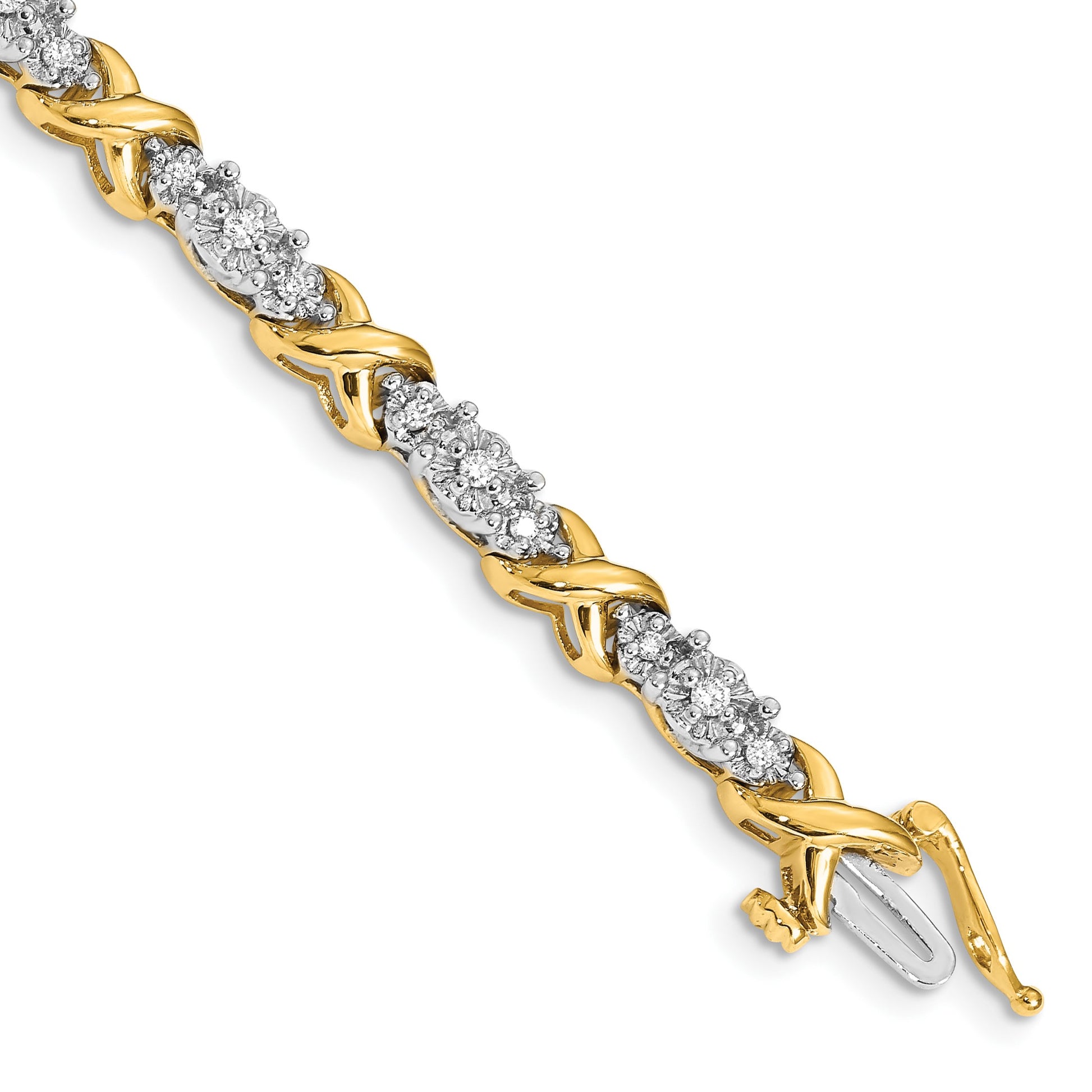 14k Two-tone Complete 1/2 carat Diamond X-design 7 inch Bracelet