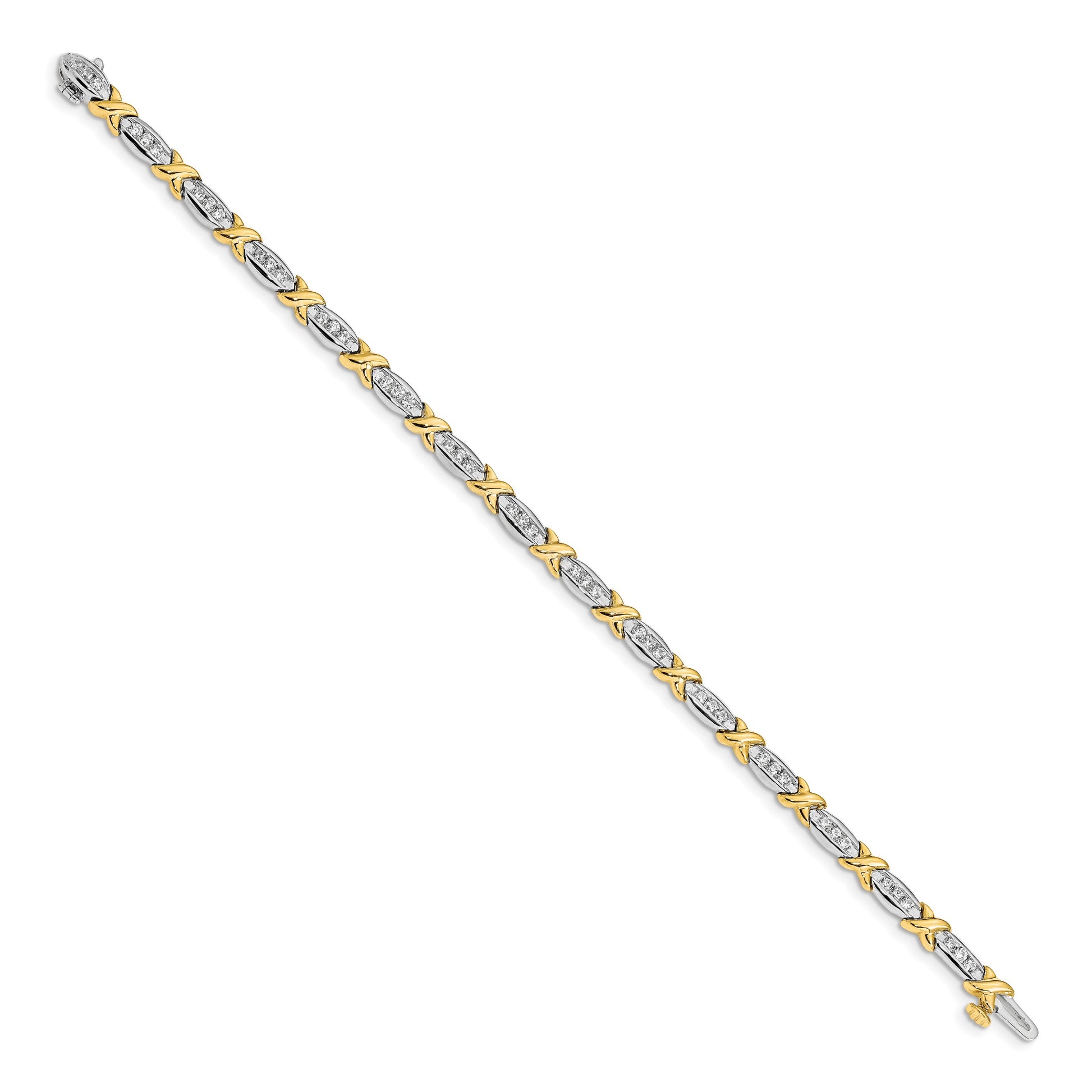 14k Two-tone Polished Complete 1 carat Diamond X-design 6.5in Bracelet