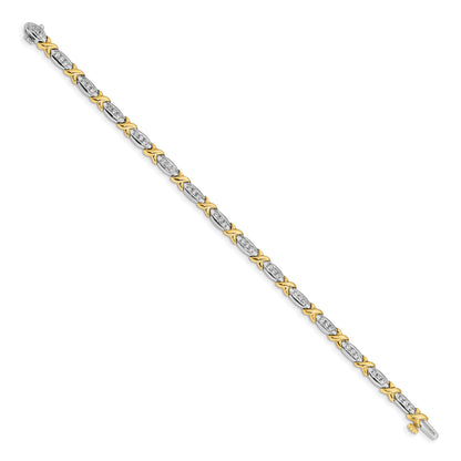 14k Two-tone Polished Complete 1 carat Diamond X-design 6.5in Bracelet