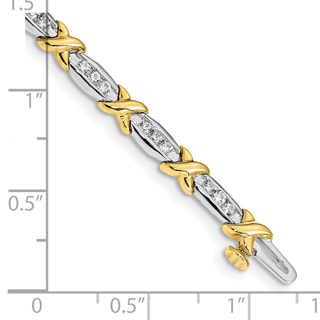 14k Two-tone Polished Complete 1 carat Diamond X-design 6.5in Bracelet