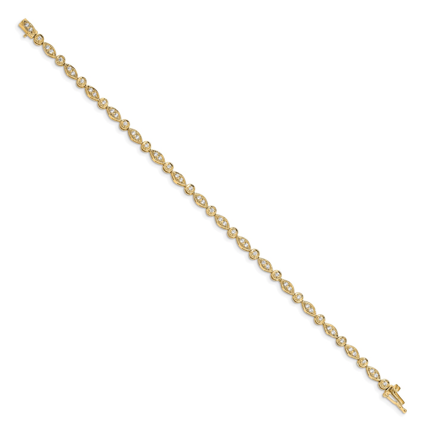 14k Complete 3/4 carat Diamond Round and Oval Link 7 inch Bracelet