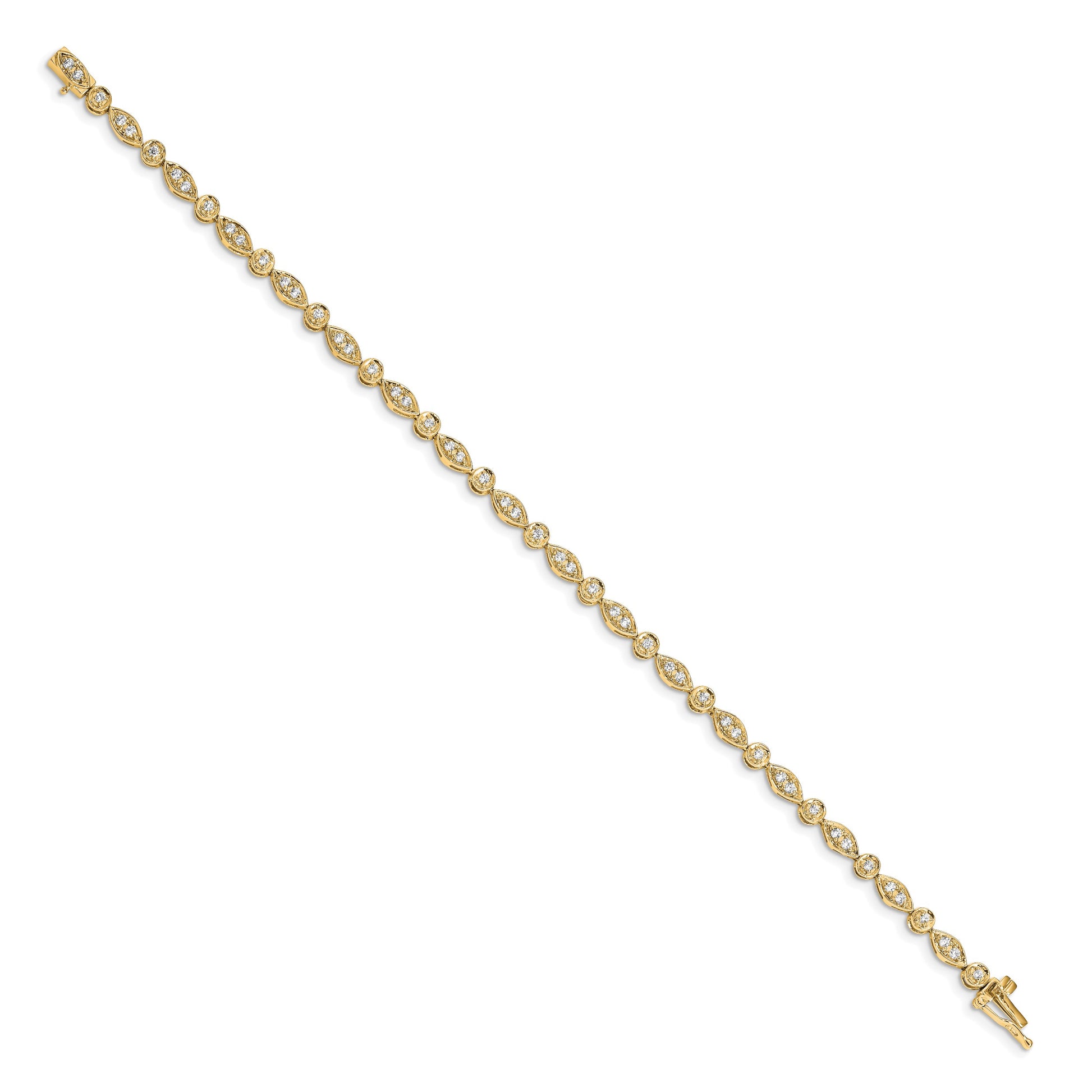 14k Complete 3/4 carat Diamond Round and Oval Link 7 inch Bracelet