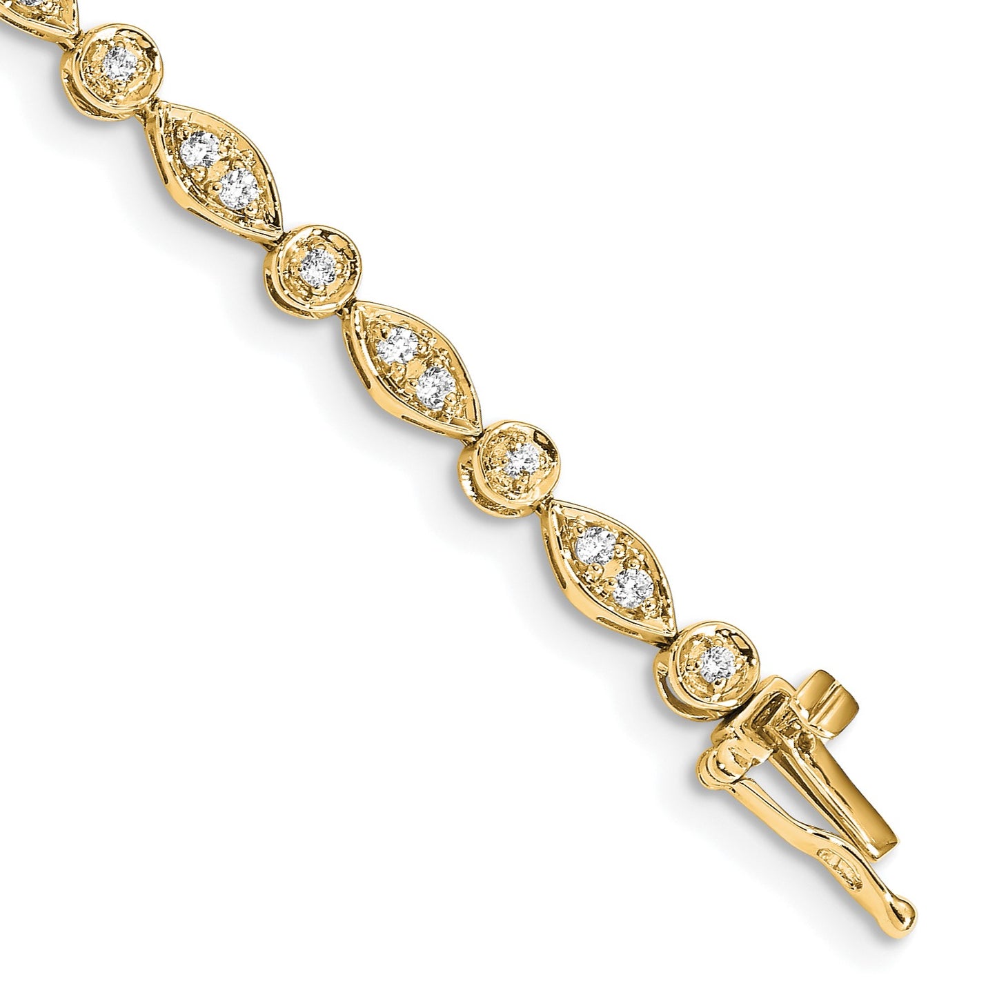 14k Complete 3/4 carat Diamond Round and Oval Link 7 inch Bracelet