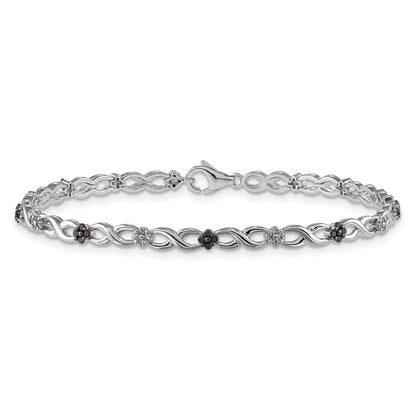 14k White Gold Complete 1/2 carat White and Black Diamond Flower Infinity 7 inch Bracelet