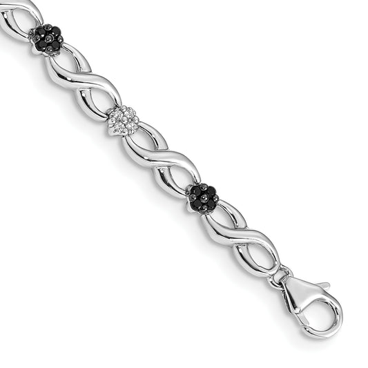 14k White Gold Complete 1/2 carat White and Black Diamond Flower Infinity 7 inch Bracelet