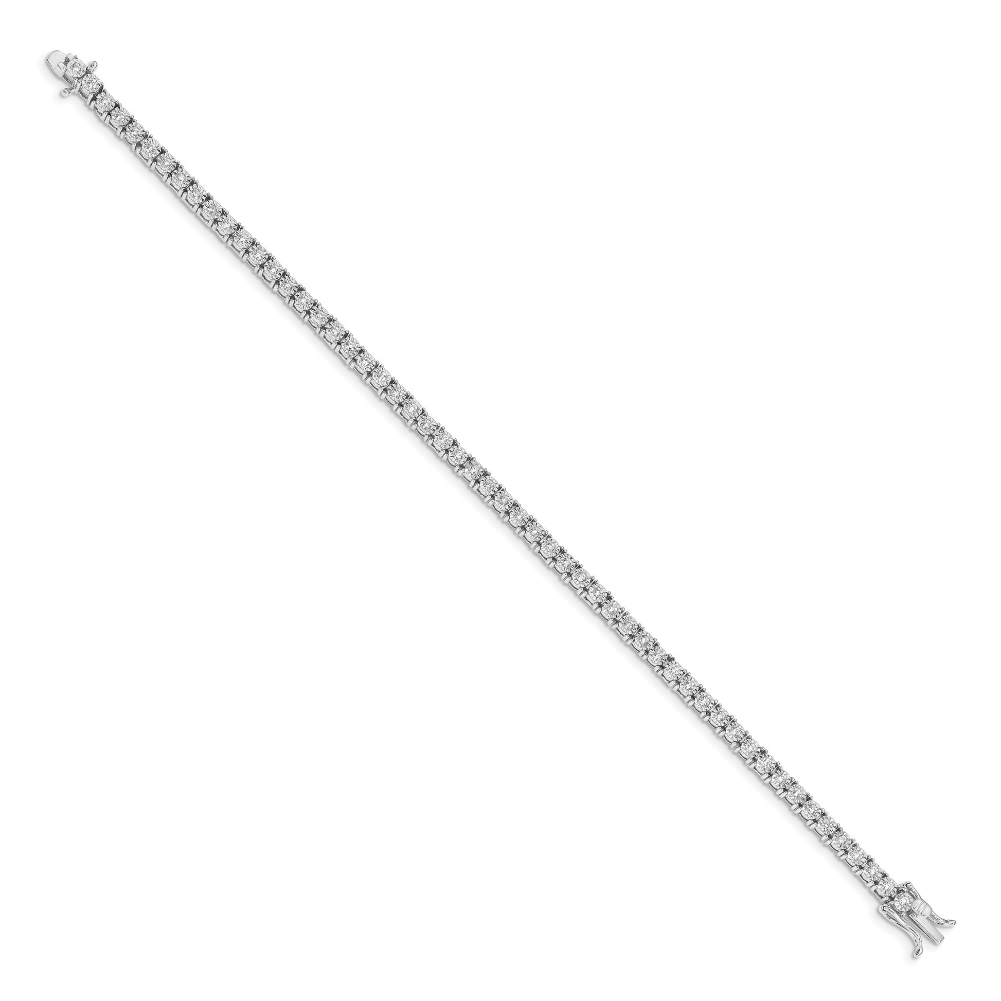 14k White Gold Complete 1 carat Diamond Illusion Setting 7 inch Tennis Bracelet