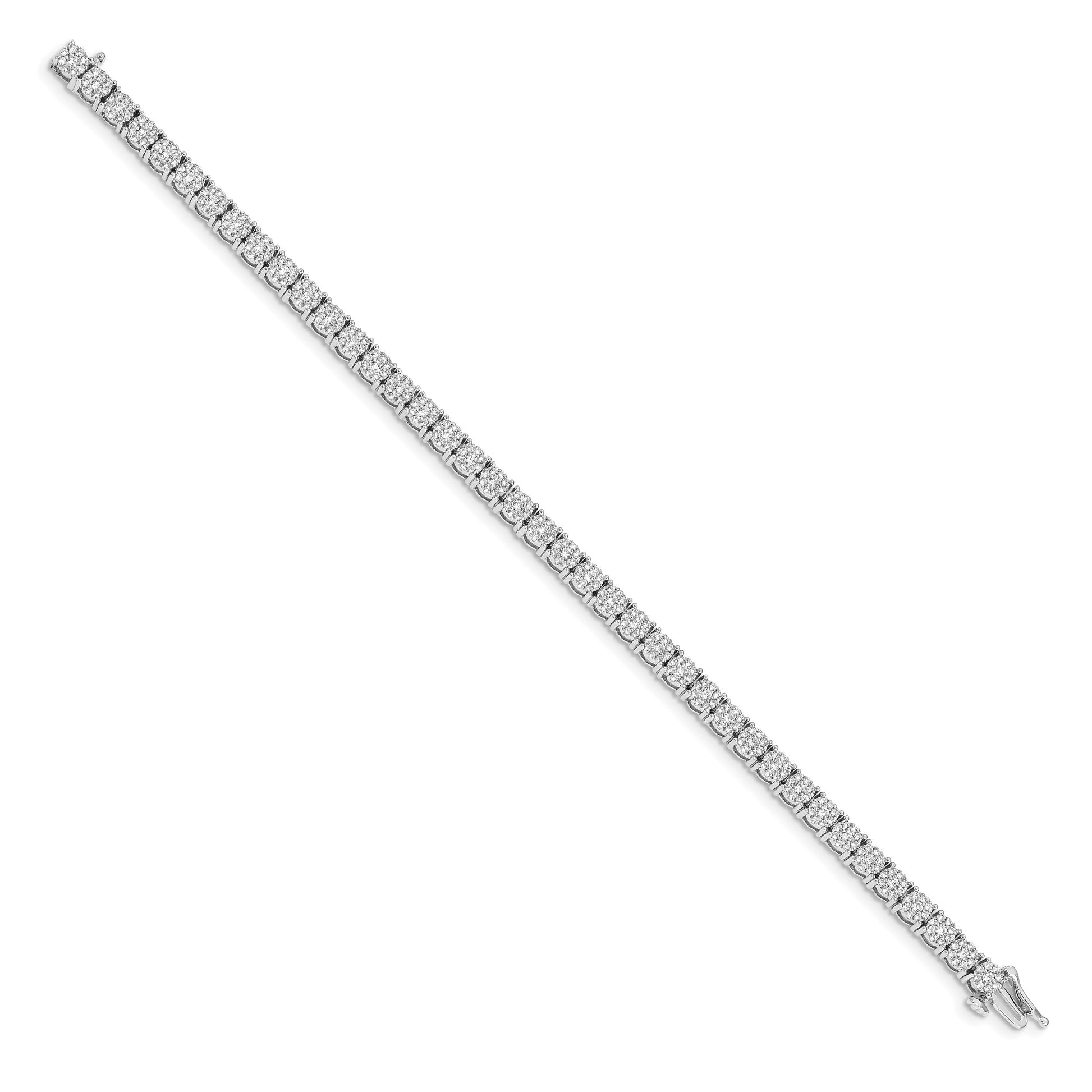 14k White Gold Complete 3 carat Diamond Cluster Setting 7 inch Tennis Bracelet