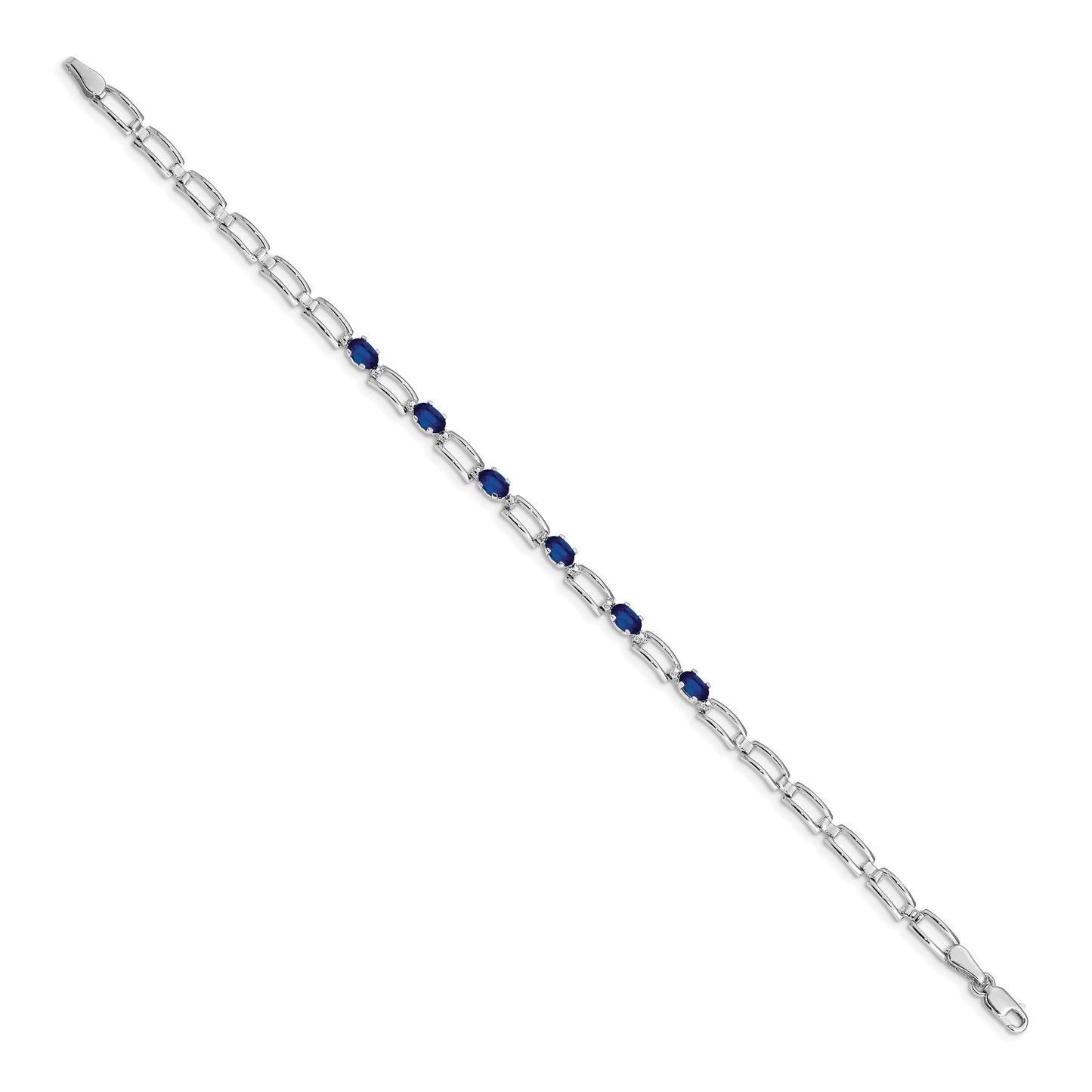 14k White Gold Complete Oval Sapphire and Paperclip Link 7 inch Bracelet