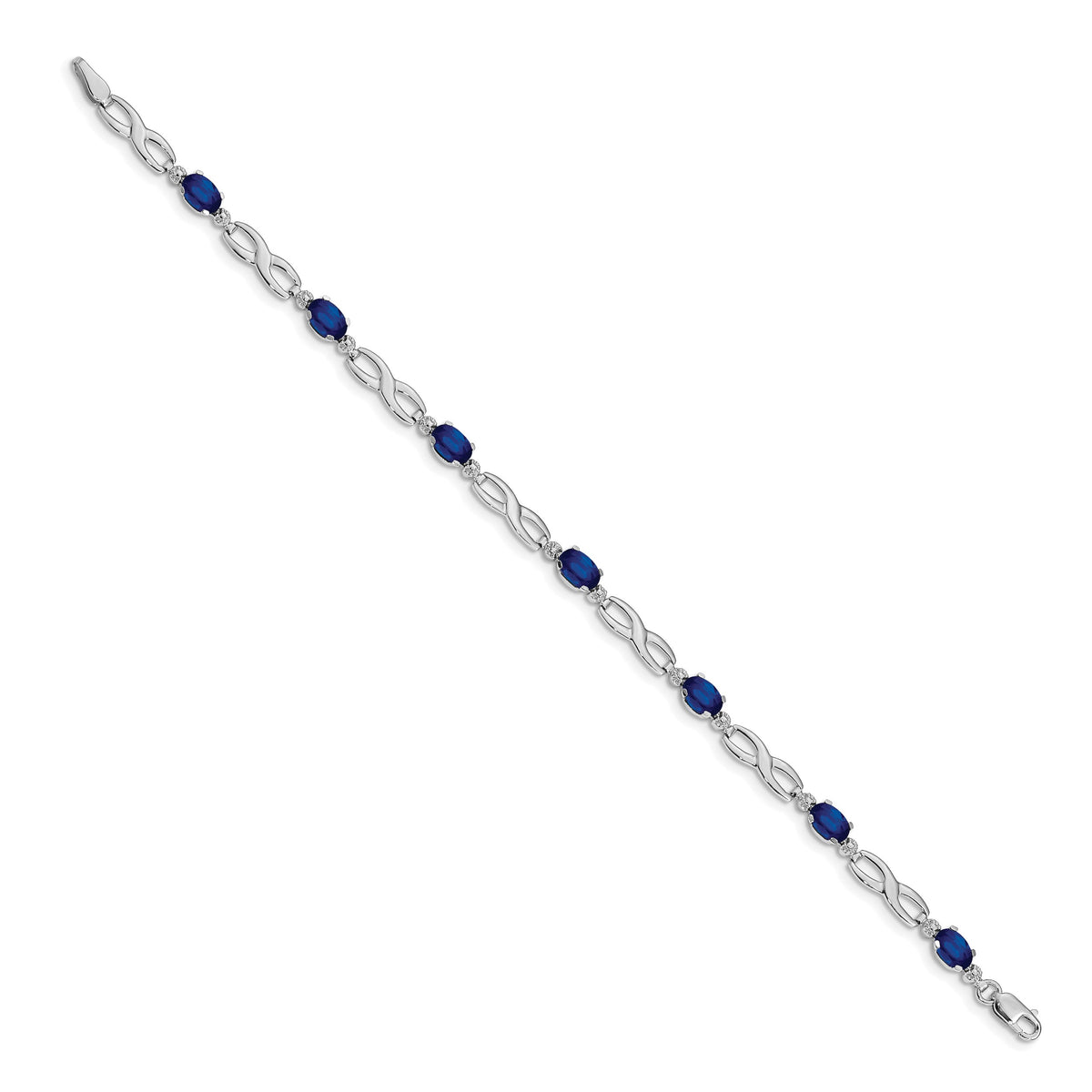 14k White Gold Complete Diamond and Oval Sapphire Infinity 7 inch Bracelet