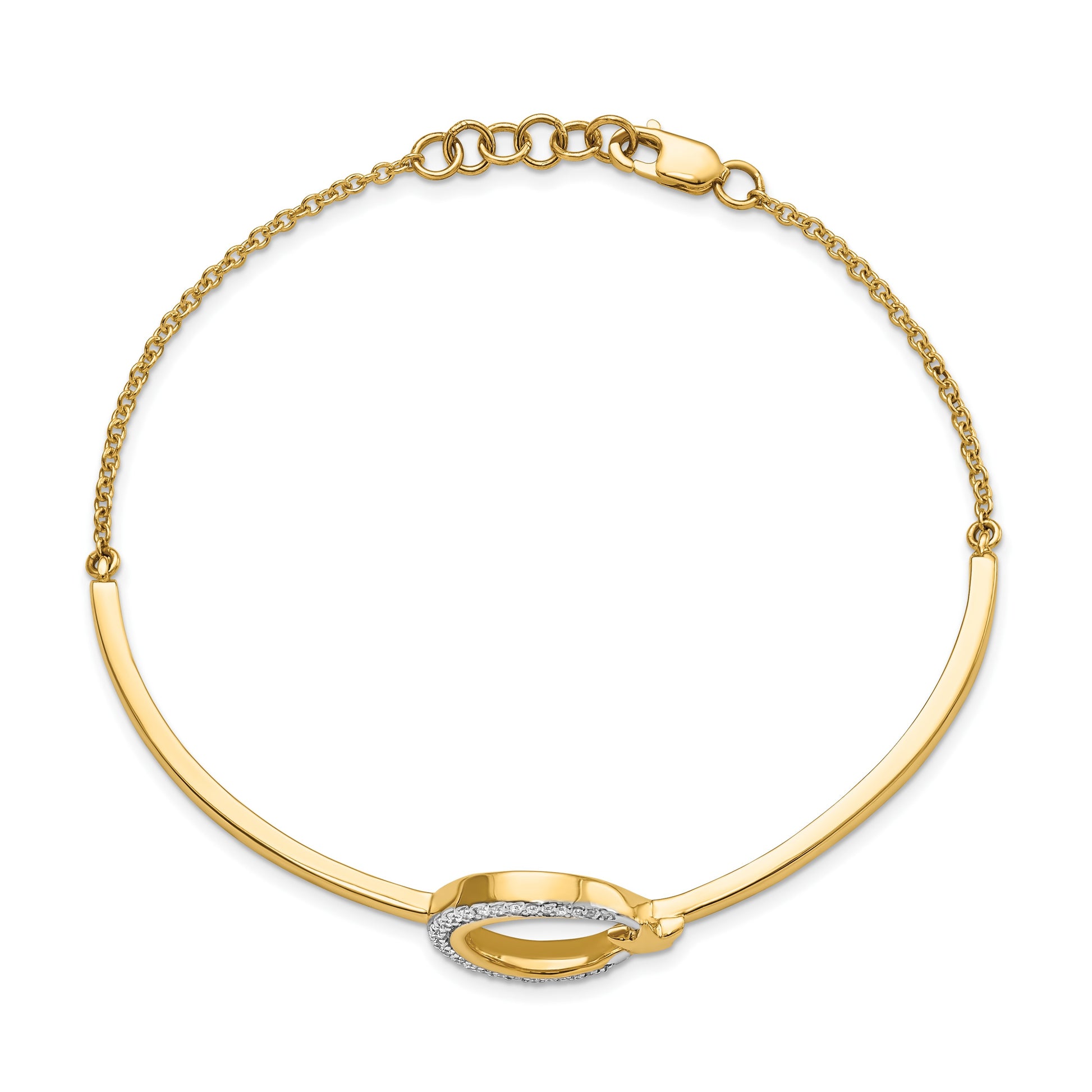 14k Polished Moon and Star Complete 1/8 carat Diamond Half-Bangle 7 inch Bracelet with 0.5 inch Extender